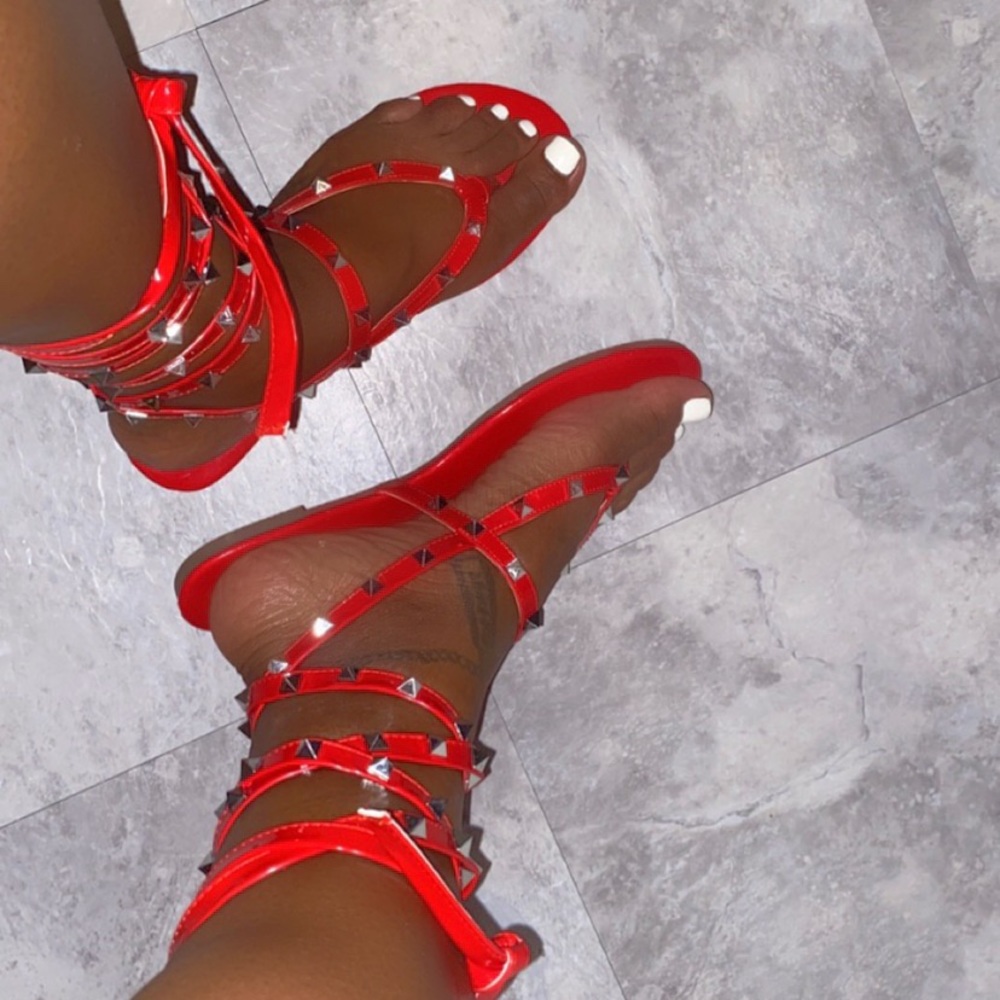 New Vibrant Red Tie up Flat sandal